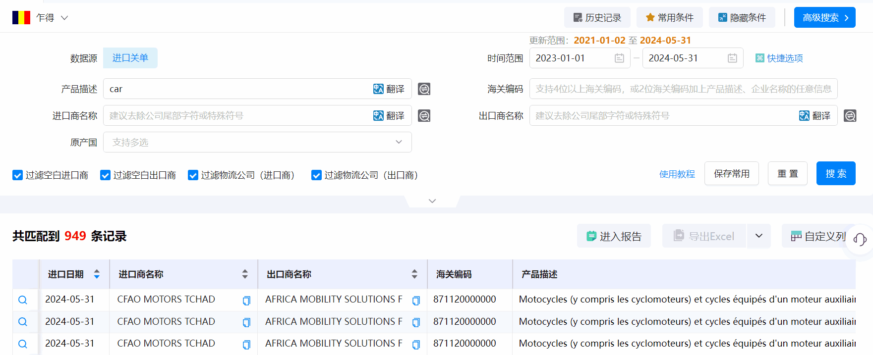 乍得海关数据,海关数据,购宝钱包APP海关数据