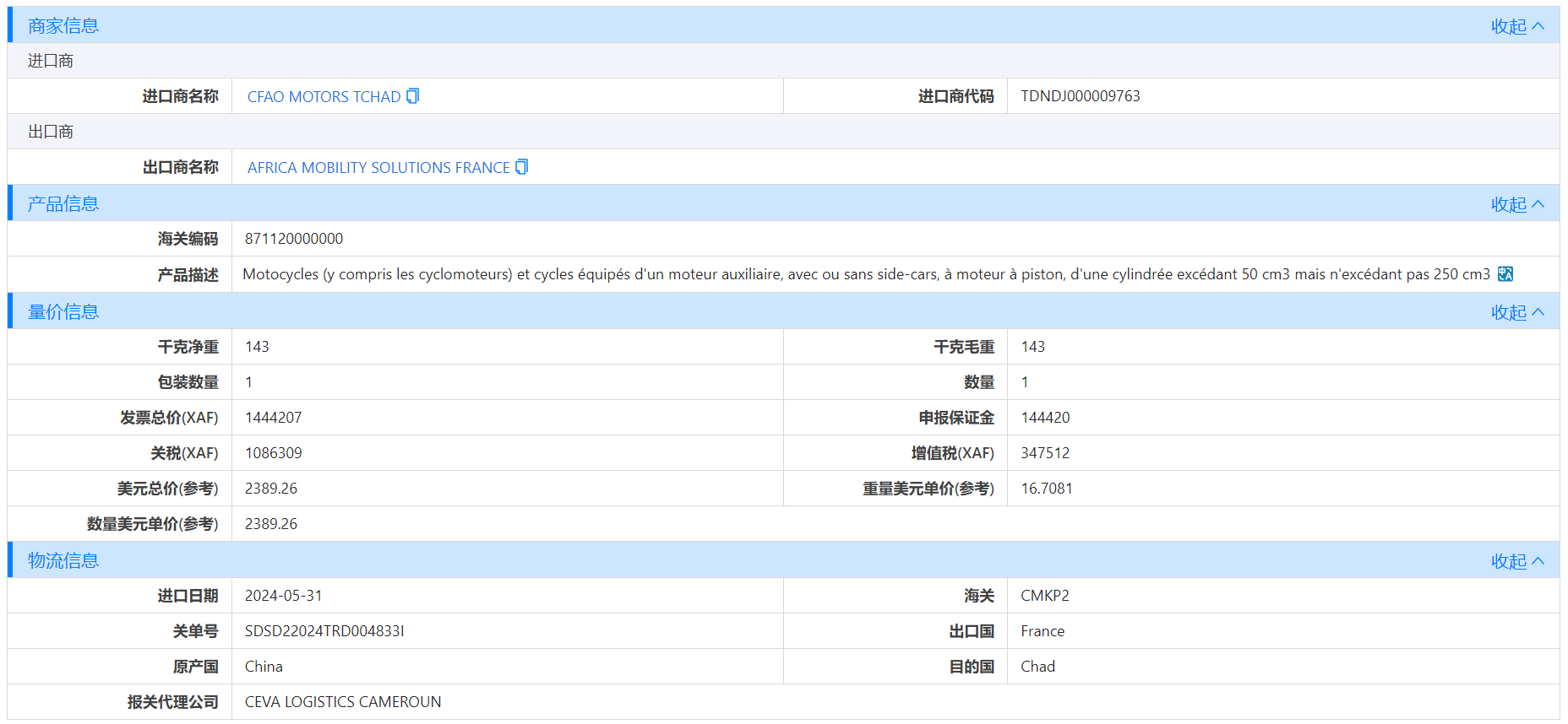 乍得海关数据,海关数据,购宝钱包APP海关数据